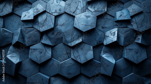 black, geometric, tiled wallpaper background, in the style of dark gray and blue, three-dimensional space, angular shapes, shaped canvas, modern urban, soft-edged. Generative AI © Skiffcha