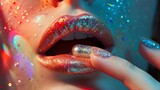 Woman lips with gloss capsule. generative ai