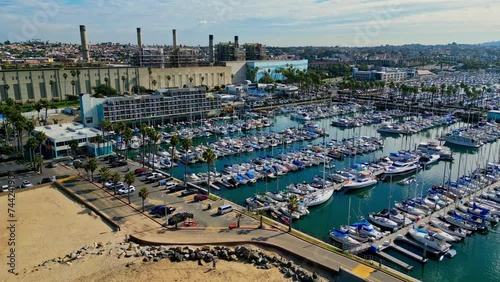 Aerial view toward King Harbor marina, sunny morning in Los Angeles, USA photo