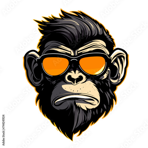 Chimpanzee in sunglasses. Vector illustration for t-shirt print.