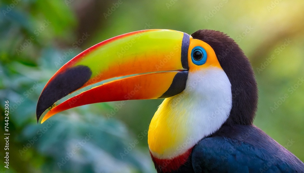 Closeup of the head of a beautiful toucan with its large beak Closeup of the head of a beautiful toucan with its large beak