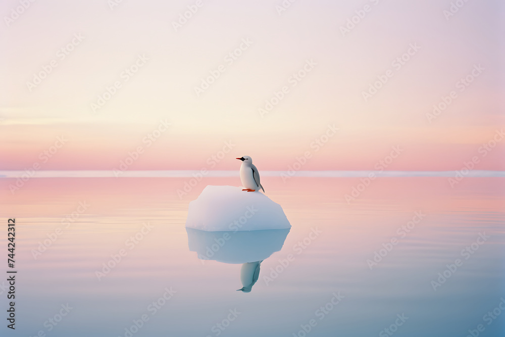 A cute penguin at the north pole. Abstract landscape.	 - obrazy, fototapety, plakaty 