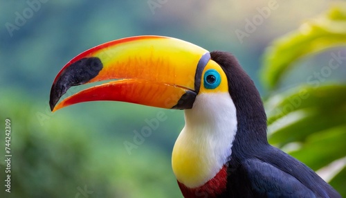 Closeup of the head of a beautiful toucan with its large beak