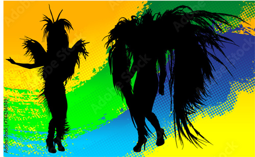 samba, baile, brasil, danza, carnaval, silueta, color, vector, pegatina, plumas, traje,  ilustracion, angel, diablo, pareja