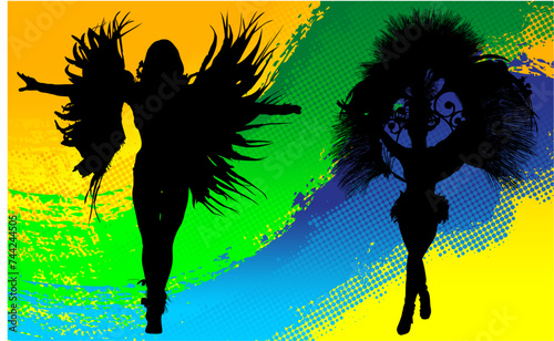 samba, baile, brasil, danza, carnaval, silueta, color, vector, pegatina, plumas, traje,  ilustracion, angel, diablo, pareja
