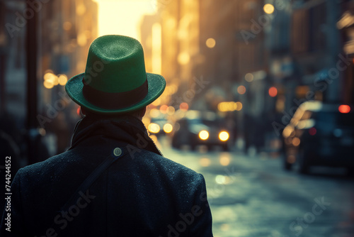 Irishman in a green hat at a party in the big city