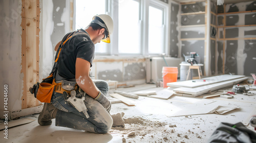 Un ouvrier du bâtiment en train de travailler sur un chantier.