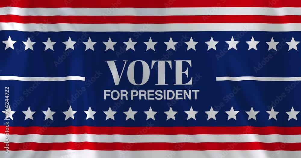 Animation of vote for president text over american red, white and blue stripes and white stars Animation of vote for president text over american red, white and blue stripes and white stars