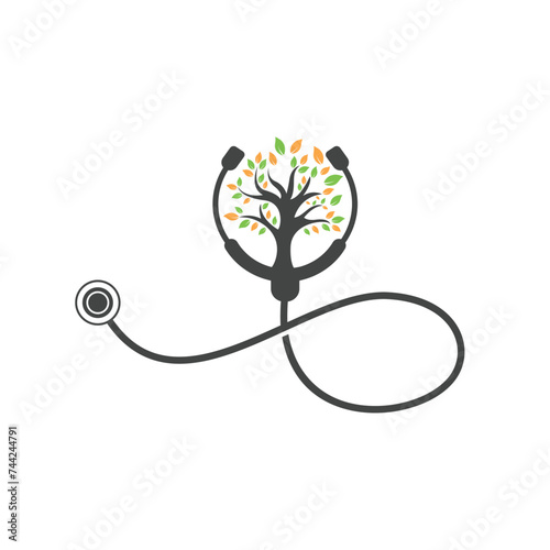 Fototapeta Naklejka Na Ścianę i Meble -  Health stethoscope vector logo design. Stethoscope with tree icon vector design.
