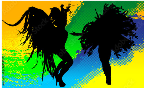 samba, baile, brasil, danza, carnaval, silueta, color, vector, pegatina, plumas, traje,  ilustracion, angel, diablo, pareja