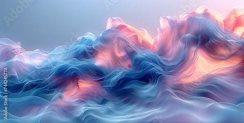 holographic abstract background, in the style of light violet and sky-blue, sinuous lines, fluid lines and curves, light blue and white. Generative AI