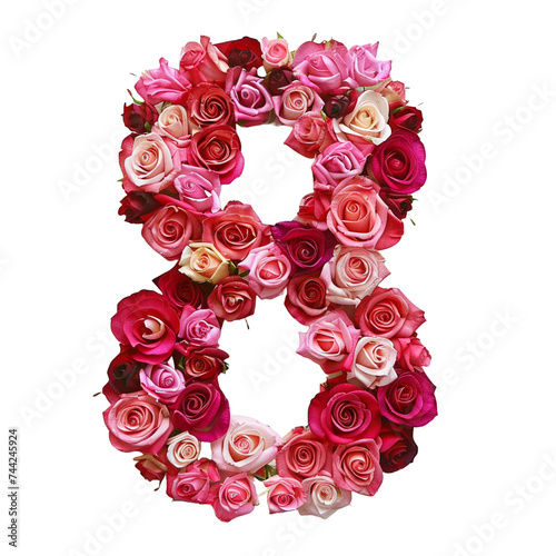 bouquet of red roses in a shape of 8 isolated on transparent background, 8th of march, women`s day inspiration created using generative Ai tools