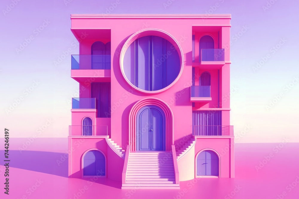 abstract pink building, front view, close up abstract pink building, front view, close up