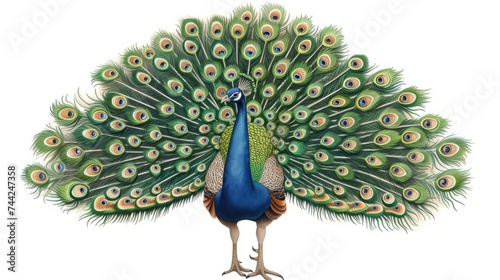Real peacock illustration, showing its vibrant, detailed plumage generative ai