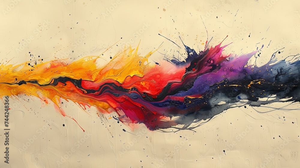 painting on paper with watercolor spray, in the style of dark yellow and violet, color splash, diverse color palette, splatter paintings, mixes realistic and fantastical elements. Generative AI painting on paper with watercolor spray, in the style of dark yellow and violet, color splash, diverse color palette, splatter paintings, mixes realistic and fantastical elements. Generative AI