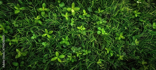 close up background of beautiful green grass pattern from golf course at sunset time