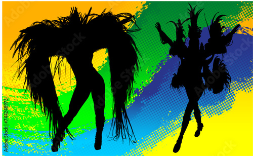samba, baile, brasil, danza, carnaval, silueta, color, vector, pegatina, plumas, traje,  ilustracion, angel, diablo, pareja