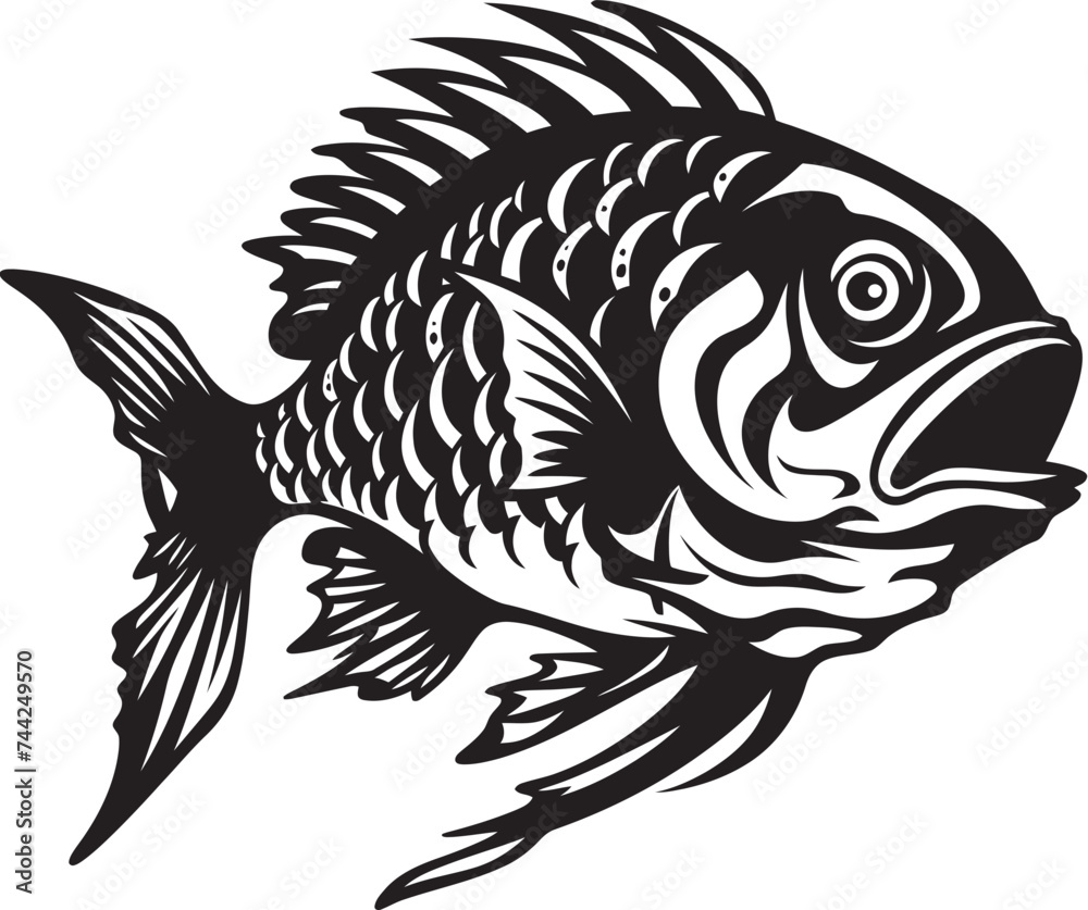 Fototapeta premium Marine Majesty Tropical River Fish Vector Images in Black Inked Inspirations Black Vector Fish Sketches