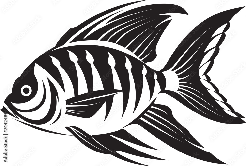 Fototapeta premium Streamside Sketches Tropical River Fish Vector Graphics in Black Aquatic Abundance Black Vector Fish Illustrations Reflecting Tropical Vibes