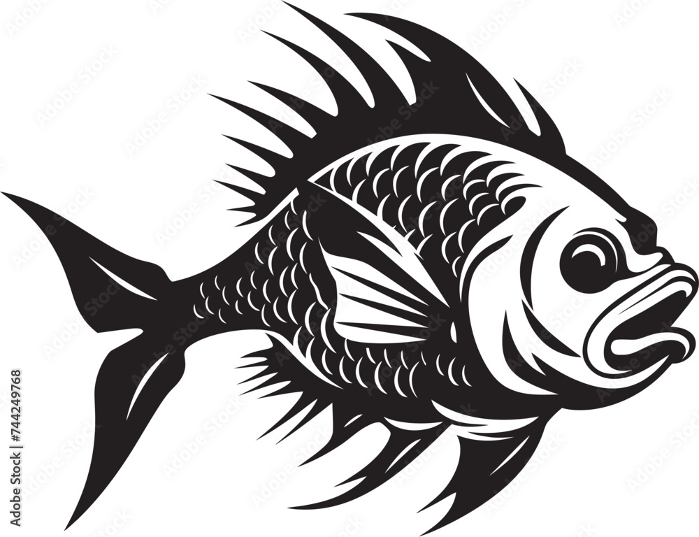 Fototapeta premium Vibrant Vectors Tropical River Fish Illustrations in Black Aquatic Elegance Vector Tropical River Fish in Black