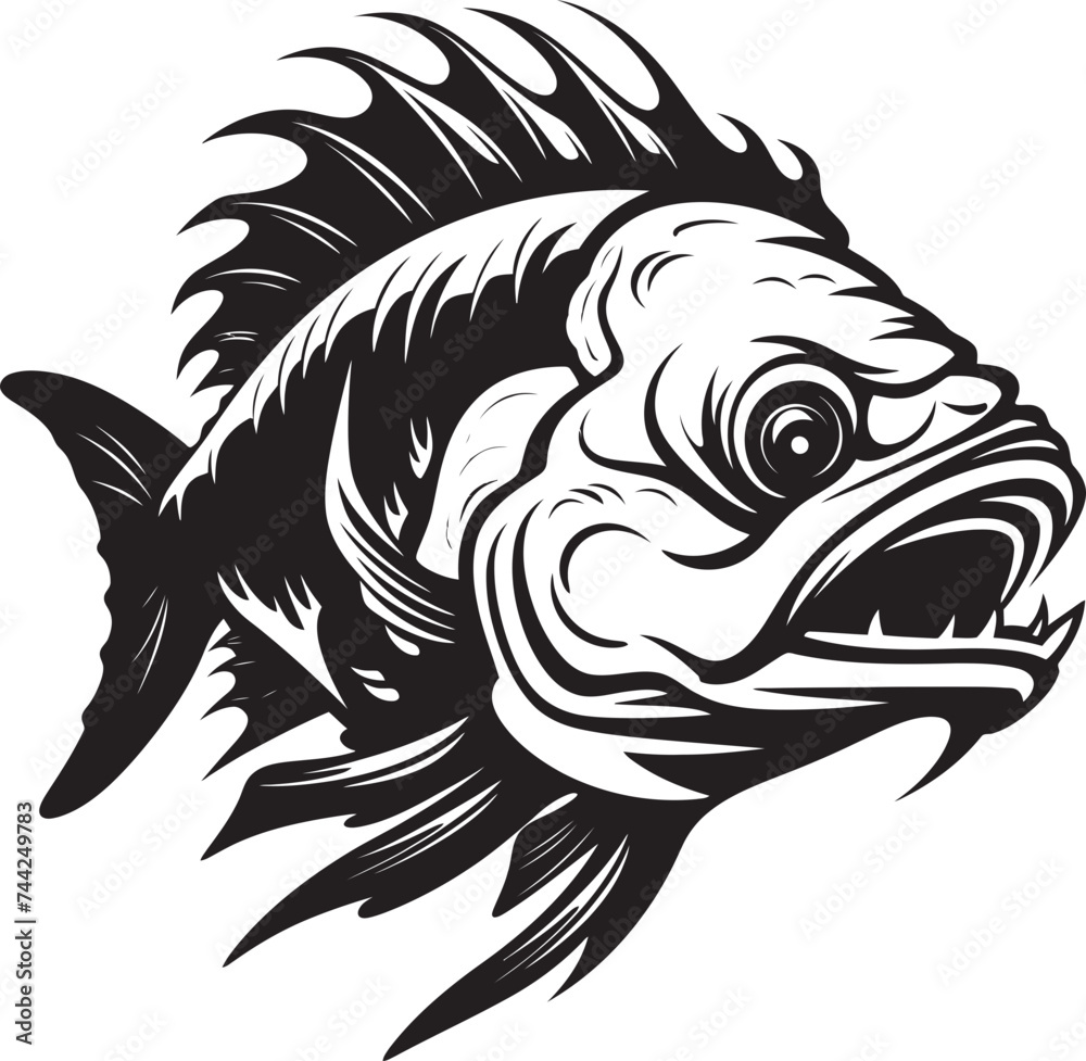 Bold Black Beauties Vector Tropical River Fish Designs Riverine Realism Vector Tropical River Fish in Black and White