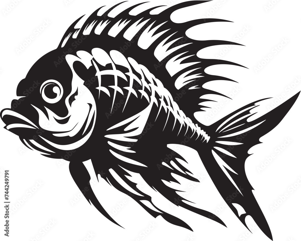 Tranquil Tributaries Vector Tropical River Fish in Black Monochromatic Marine Life Black Vector Fish Sketches