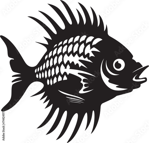 Monochromatic Marine Life Black Vector Fish Sketches Riverine Reveries Vector Tropical River Fish Art in Black