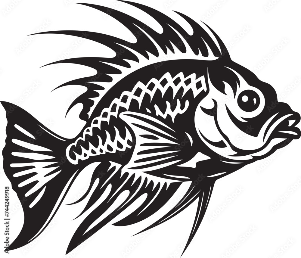 Fototapeta premium Underwater Wonders Vector Tropical River Fish Outline Graphics in Black Coastal Charm Black Vector Fish Icons with Tropical Flair