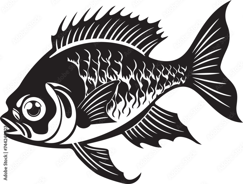 Fototapeta premium Coastal Charm Black Vector Fish Icons with Tropical Flair Inked Impressions Vector Tropical River Fish Sketches in Black