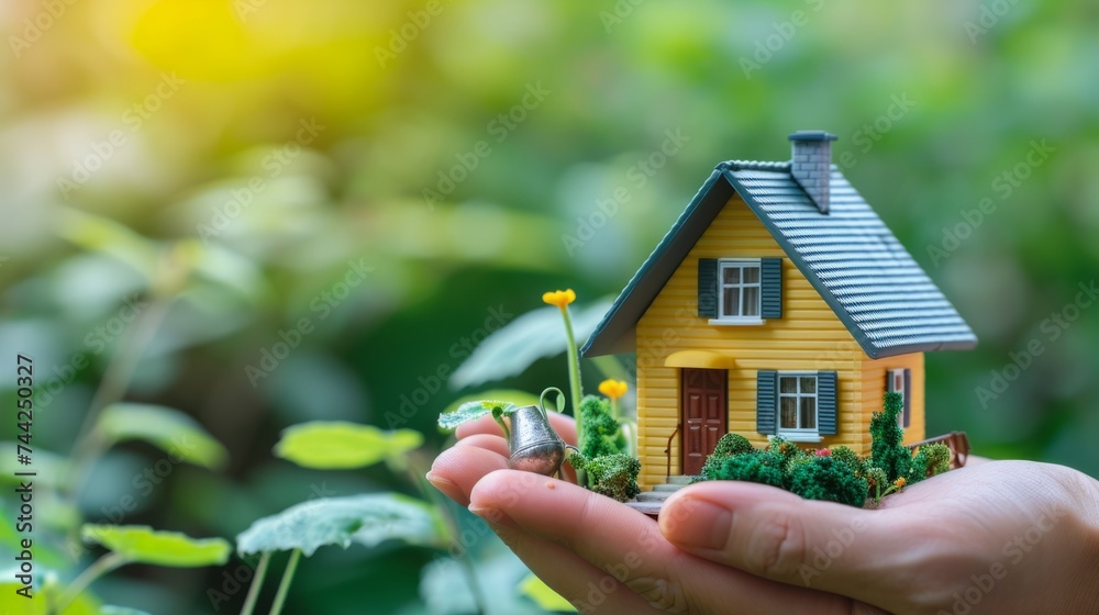 hand holding a cute little house generative ai hand holding a cute little house generative ai