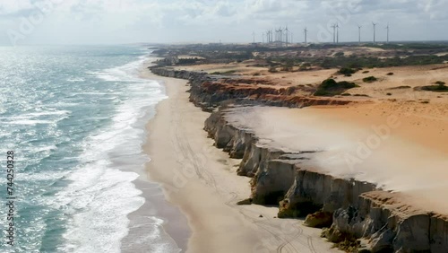 Aerial view of the Morro Branco cliffs and the wind energy, Ceara, Brazil photo