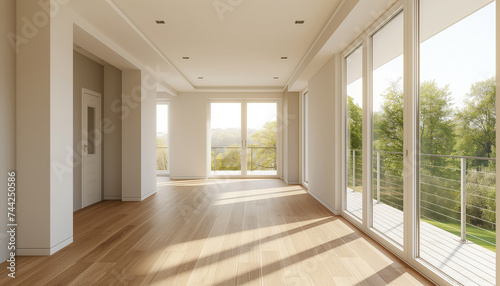 Interior of empty home living room with wooden floor © dip