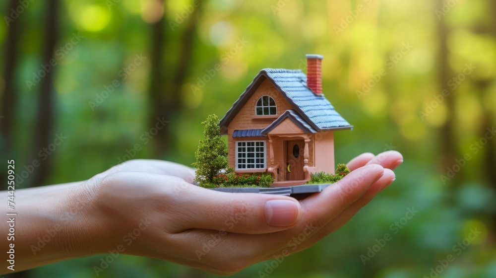 hand holding a cute little house generative ai hand holding a cute little house generative ai