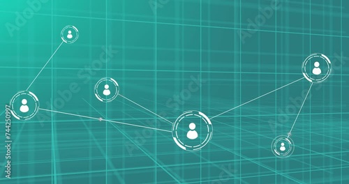 Wallpaper Mural Animation of network of people icons over grids on blue background Torontodigital.ca