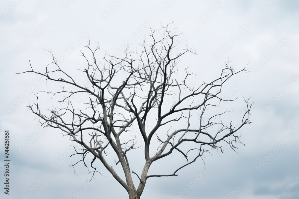 A stark leafless tree against a cloudy sky, evoking winter's chill. Solitude of Winter: Bare Tree Branches