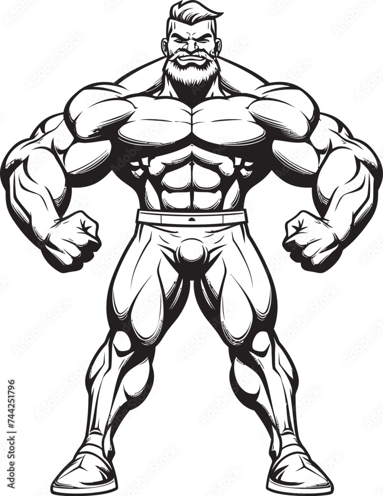 Buffoonery in Black and White Bodybuilder Caricature The Gigantic Goofball Black Muscleman Mascot Icon