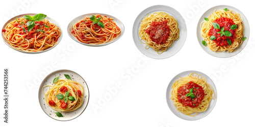 Set of Spaghetti tomato sauce mockup in 3d without backoground png for decoration.