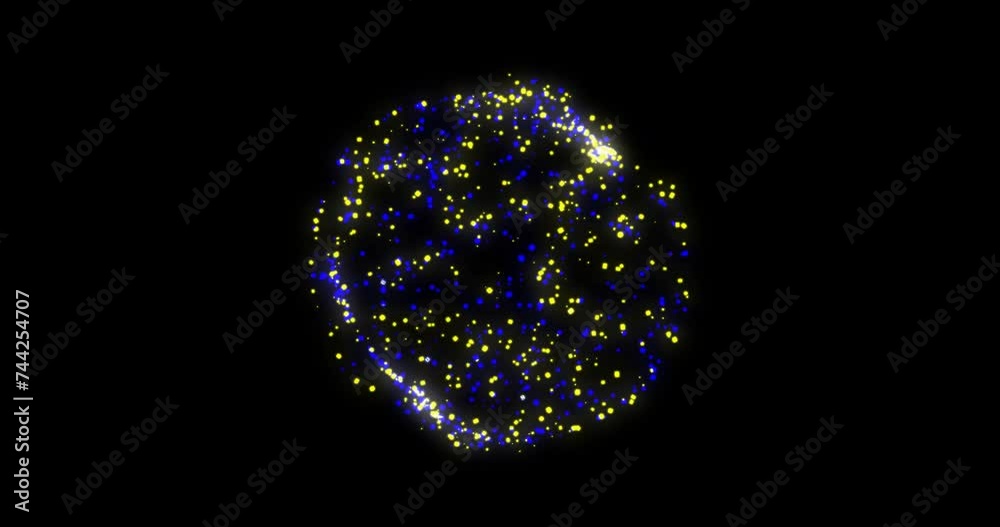 Animation of globe of connections and data processing over black background