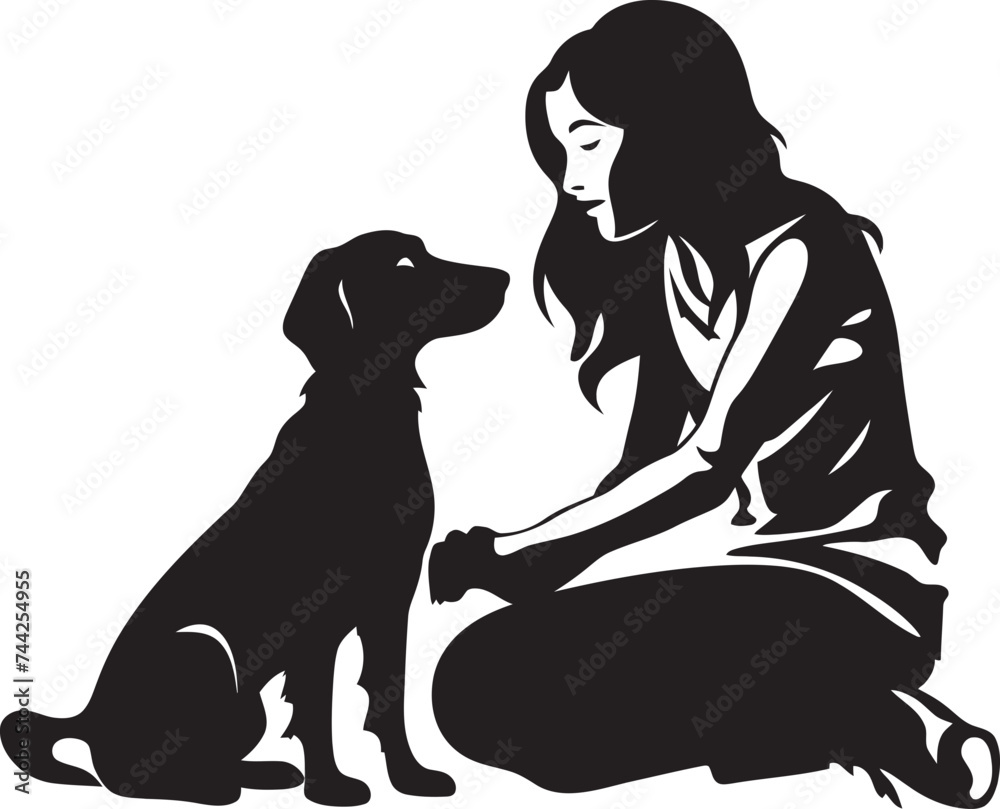 Heartfelt Bond Badge Dog and Owner Vector Graphic Canine Companion Connection Vector Black Logo Design