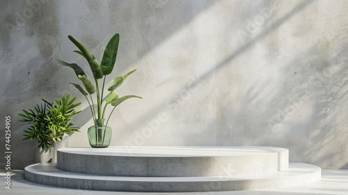 White, empty textured wall and stage background of a podium, generative ai