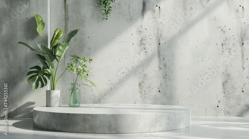 White, empty textured wall and stage background of a podium, generative ai