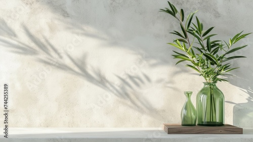 White, empty textured wall and stage background of a podium, generative ai