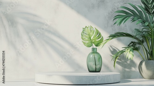 White, empty textured wall and stage background of a podium, generative ai