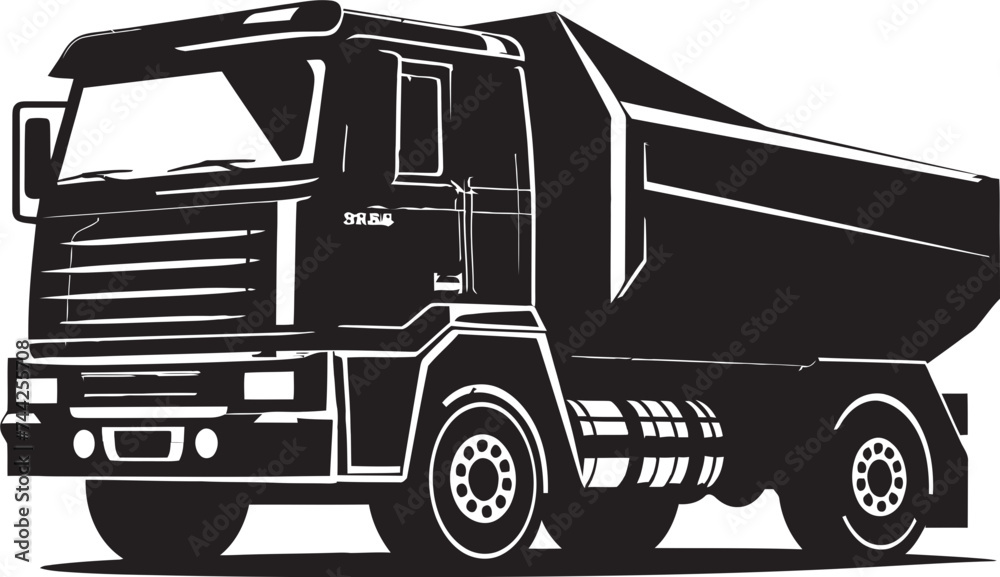 Dynamic Black Logo Industrial Dumper Icon in Vector Streamlined Efficiency Dump Truck Design Graphic Emblem