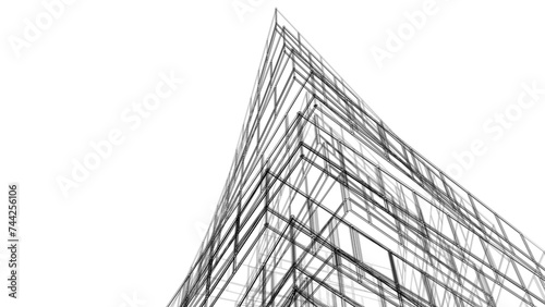 Modern building architectural drawing 3d illustration