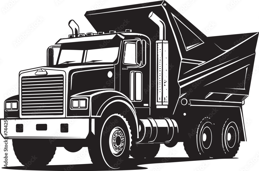 Robust Icon of Power Black Dump Truck Logo Efficient Engineering Dumper Graphic Vector