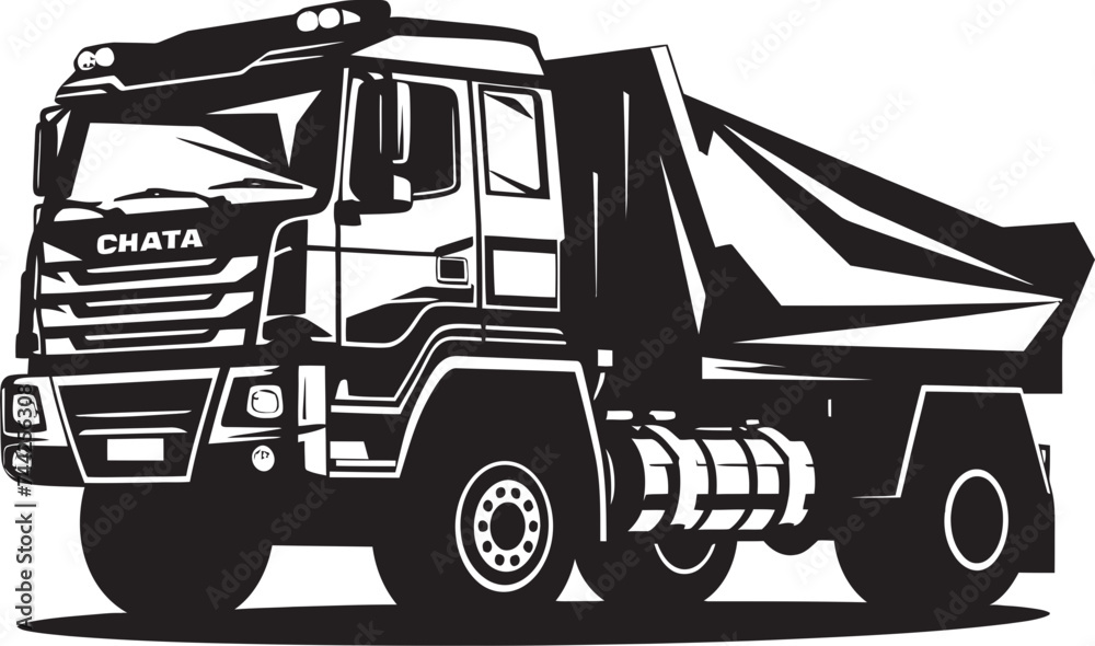 Fototapeta premium Streamlined Efficiency Dump Truck Vector Graphic Robust Icon of Power Black Dump Truck Logo