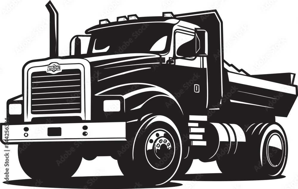 Dumper Design Iconic Black Logo for Industrial Rig Hauling Hero Vector Graphic Icon for Dump Truck Design