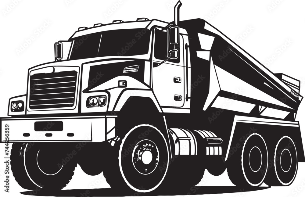 Precision Powerhouse Black Dump Truck Vector Streamlined Efficiency Dump Truck Graphic Emblem