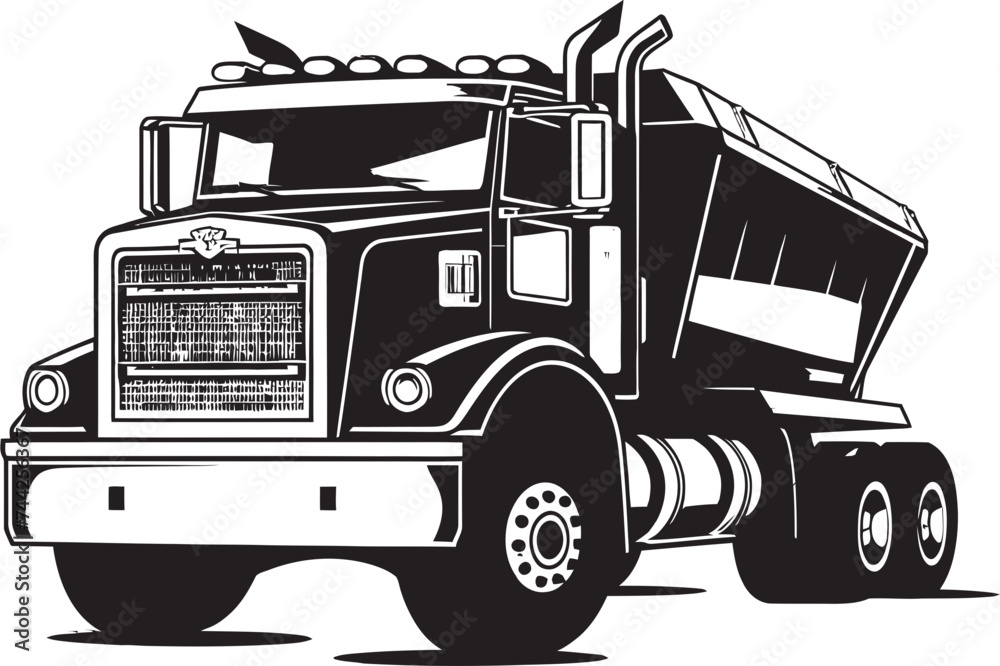 Efficient Engineering Black Dump Truck Logo Industrial Impact Dumper Vector Graphic